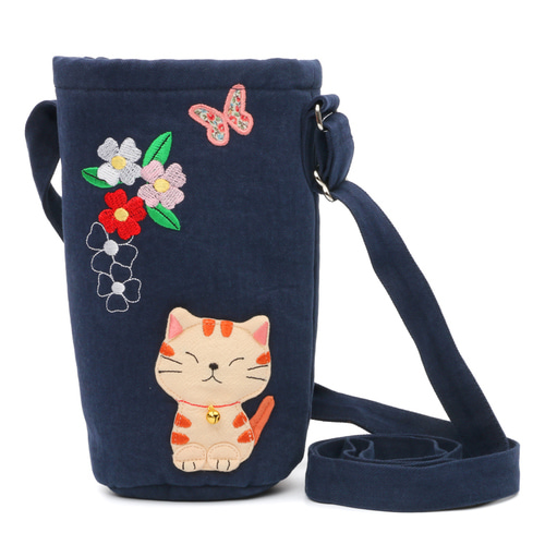 KINECAT KINE 고양이 귀여운 데이 시리즈 자수 순면 텀블러 가방