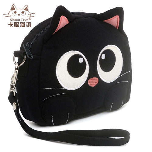 KINECAT KINE 고양이 원래 동전 순면 천 귀여운 만화 검은 고양이 간단하고 세련된 싱글 레이어 동전 가방