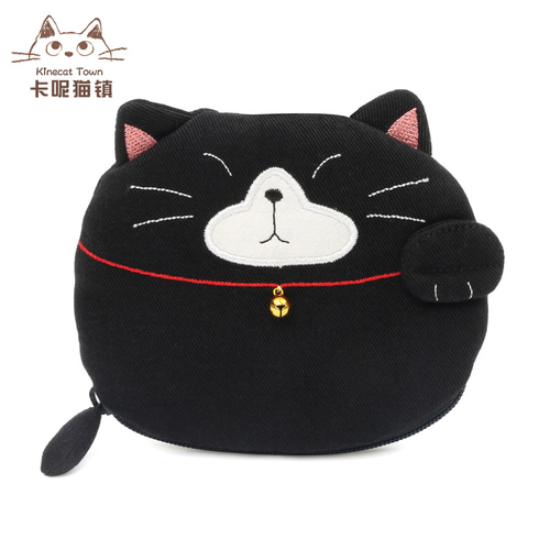 KINECAT KINE 고양이 귀여운 행운의 작은 검은 고양이 키 케이스 창조적 인 휴대용 동전 지갑 카드 케이스 헤드셋 가방 여성