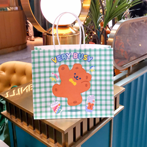 [9.9 프리 shipping] 밀크 joy plaid bear gift bag 포장 종이 bag tote bag ins wind cute gift