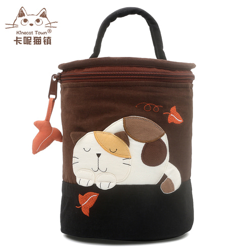 KINECAT KINE 고양이 귀여운 고양이 순면 버킷 휴대용 화장품 가방 여행 및 외출 세척 가방 보관 가방