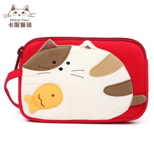 KINECAT KINE 고양이 귀여운 통통한 고양이 간단한 더블 지퍼 지갑 애플 5.5 인치 휴대 전화 가방 여성을 들고