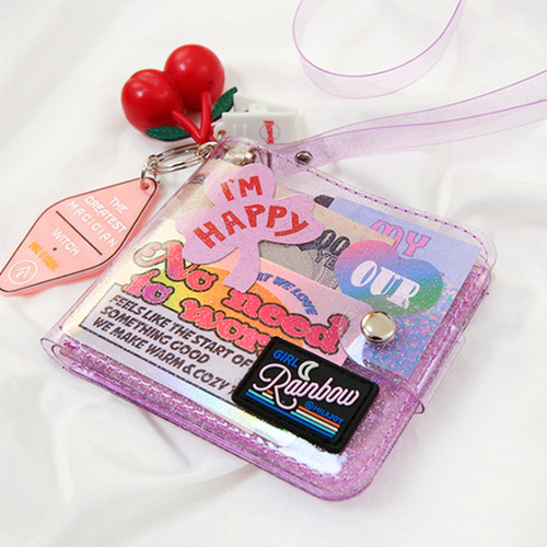 밀크 joy transparent wallet idol ins wind crystal heart lanyard coin purse card holder document protection card holder