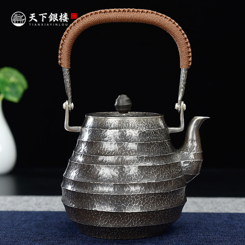 World Yinlou Silver Pot Pure Silver 999 Handmade 세트 티pot Boiling Kettle One Kettle Kung Fu 티 세트