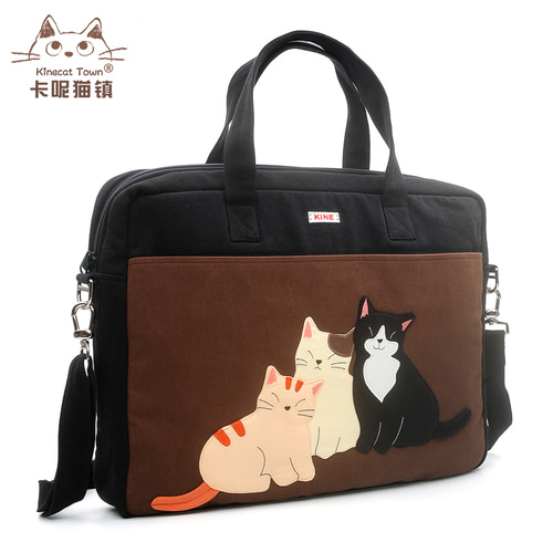 KINECAT KINE 고양이 면화 캔버스 귀여운 만화 간단한 노트북 가방 메신저 가방 어깨 가방 남성과 여성