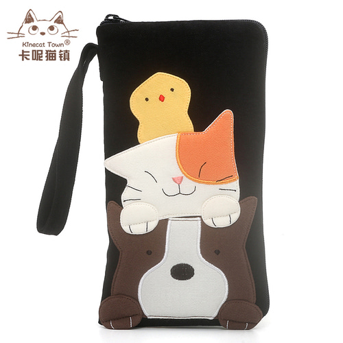 KINECAT kine 고양이 순수한 면화 천으로 입체 귀여운 만화 단일 레이어 화장품 핸드백과 대형 스크린 휴대 전화 가방
