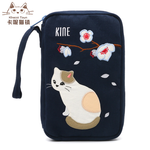KINECAT KINE 고양이 귀여운 만화 다기능 여권 가방 지갑 휴대폰 가방 카드 가방 범용 가방 대용량