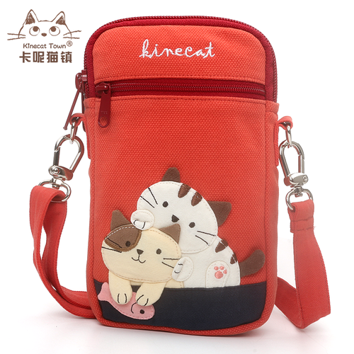 KINECAT kine cat 원래 순수한 면화 수제 패치 워크 귀여운 대용량 휴대 전화 작은 대각선 가방 어깨에 매는 가방 여성