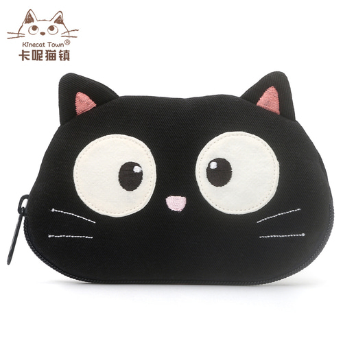 KINECAT kine cat 순수한 면화 입체 귀여운 검은 고양이 미니 동전 지갑 들고 학생 카드 가방 이어폰 가방