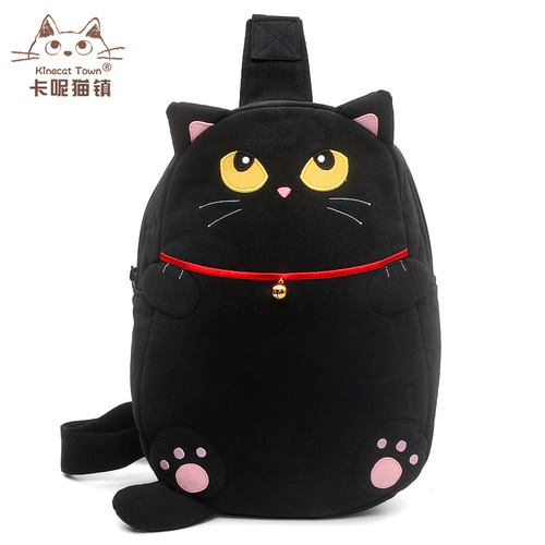 KINECAT kine cat 순수한 면화 수제 입체 오리지널 귀여운 검은 고양이 가슴 가방 아웃 스트리트 메신저 가방 데이 시리즈