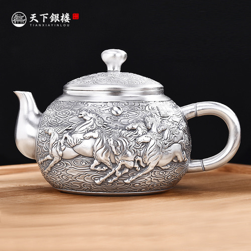 Yinlou Silver 티pot Sterling Silver Old Ma Dachenggong teapot handmade pure silver 999 teapot 세트 silver teapot