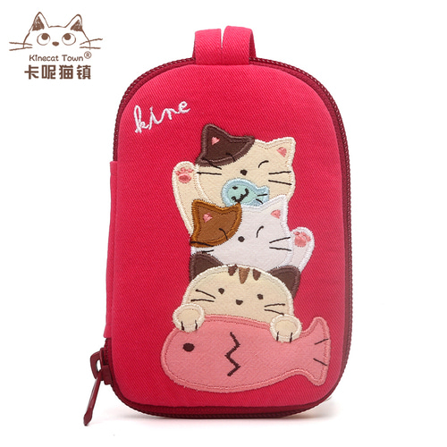 KINECAT KINE 고양이 퓨어 코튼 패치 워크 만화 부드럽고 귀여운 작은 키 보관 가방 손에 들고 동전 지갑 카드 홀더