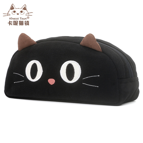 KINECAT kine cat 순수한 면화 입체 귀여운 만화 검은 고양이 화장품 가방 남녀 학생 필통 편지지 상자
