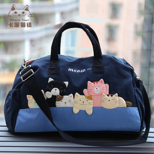 KINECAT KINE 고양이 만화 슈퍼 귀여운 고양이 순수한 면화 봄 축제 휴가 여행 가방 휴대용 메신저 더플 가방