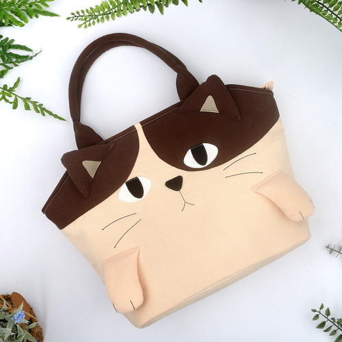 KINECAT TOWN kine cat 순수한 면화 입체 귀여운 간단한 손 가방 여성 쇼핑 및 식료품 쇼핑 가방