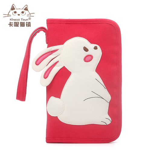 KINECAT KINE 고양이 만화 부드러운 귀여운면 직물 입체 토끼 긴 년식 지갑 전화 가방 카드 가방 싱글 레이어