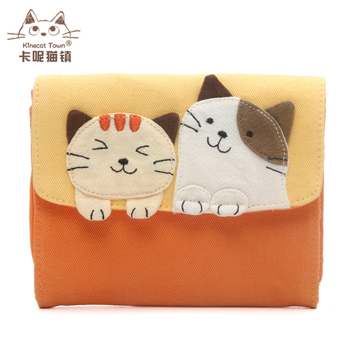 KINECAT KINE 고양이 순면 원단 패치 워크 귀여운 만화 작은 동전 지갑 카드 패키지 인증서 패키지 립스틱 가방