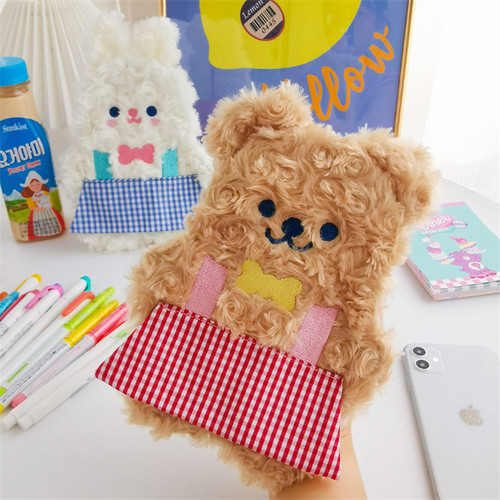 밀크 joy plaid skirt bear plush pencil case 대용량 bunny cute 학생 문구 수납 가방
