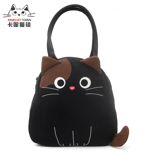 KINECAT KINE 고양이 순수한 면화 만화 슈퍼 귀여운 검은 고양이 모든 경기 핸드백 숄더백 워킹 핸드 백
