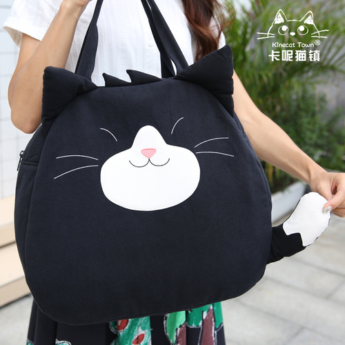 KINECAT KINE 고양이 귀여운 만화 웃는 고양이 면화 캔버스 입체 어깨 핸드백 컴퓨터 가방 데이 시리즈