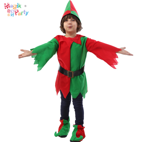 크리스마스 어린이 의상 멋진 드레스 볼 유치원 무대 쇼 소년 소녀 노인 빨강 및 녹색 엘프8125cm