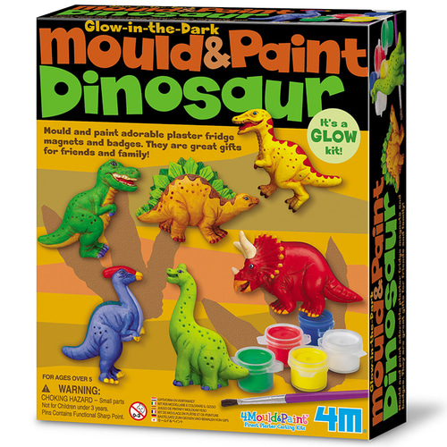 4M STEAM 교육 발광 공룡 세계 석고 컬러 모델 크리에이티브 퍼즐 핸드 메이드 페인트 냉장고 자석