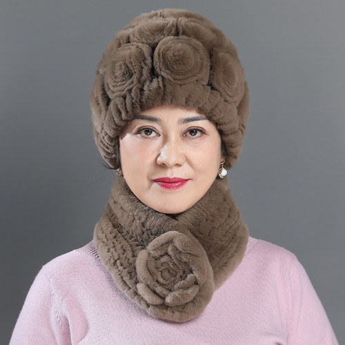 렉스 토끼 모피 모자 여성 겨울 노부인 중년 노인 겨울 할머니 두꺼운 따뜻한 엄마 모자 스카프