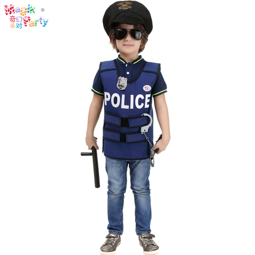 할로윈 어린이 의상 코스프레 성능 의류 소년 작은 경찰관 조끼 유니폼 의상