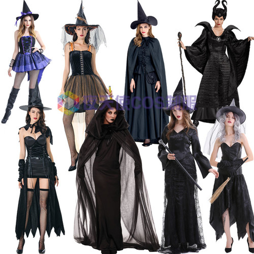 할로윈 마녀 의상 성인 가장 무도회 Grim Reaper Vampire 블랙 Cloak Cosplay Witch 롱 Dress