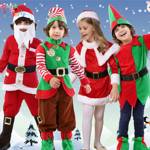 크리스마스 어린이 의상 성능 의상 소년 빨강 및 녹색 엘프 요정 산타 클로스 크리스마스 드레스12127 년식 105cm3-4 yards