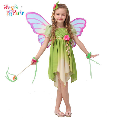 할로윈 코스프레 소녀 무대 공연 의상 어린이 공연 의상 공주 드레스 귀여운 녹색 요정 드레스