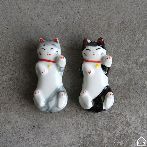 FEN SHOP Jingfen 잡화 세라믹 손으로 그린 ​​고양이 젓가락 홀더 공예 장식 홈 데코레이션