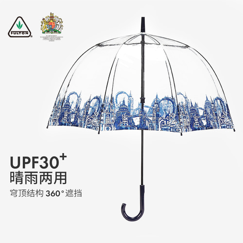 Fulton Fulton 영국 수입 투명 우산 긴 손잡이 UV 자외선 차단제 안티 UV 수동 직선 핸들 조류 케이지 우산