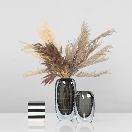 밀도 홈 간단한 현대 회색 워터 스커터 유리 앰버 버블 꽃병 시뮬레이션 리드 테이블 장식