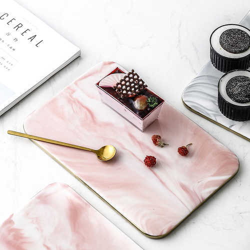 일본 오후 차 크리 에이 티브 직사각형 직사각형 태블릿 대리석 서양 식품 디저트 디저트 컵 케이크 트레이